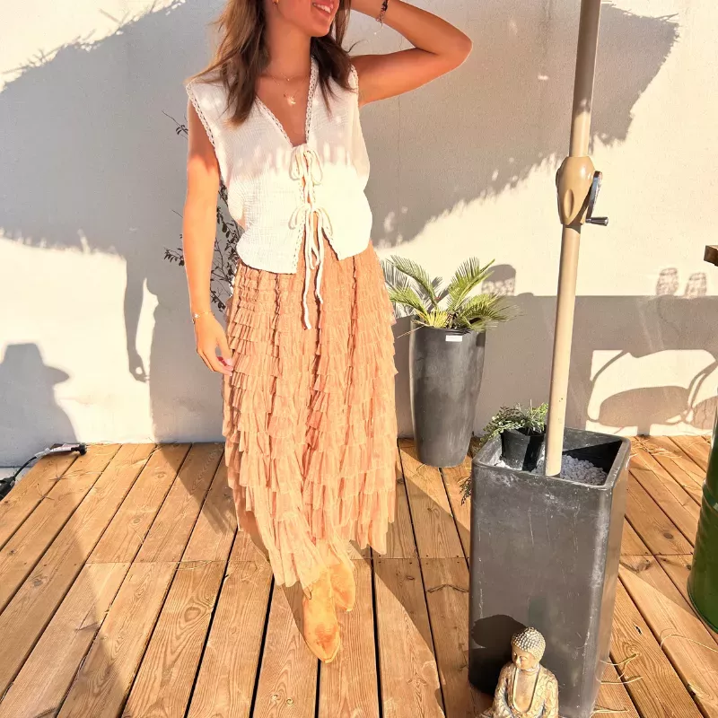 Jupe longue en tulle Camel Jupe longue en tulle Camel